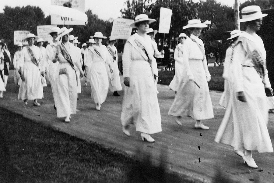Women march for the right to vote in Nashville. Tennessee was the final state to ratify the 19th Amendment, passing it narrowly on August 18, 1920. Tennessee State Library & Archives.
