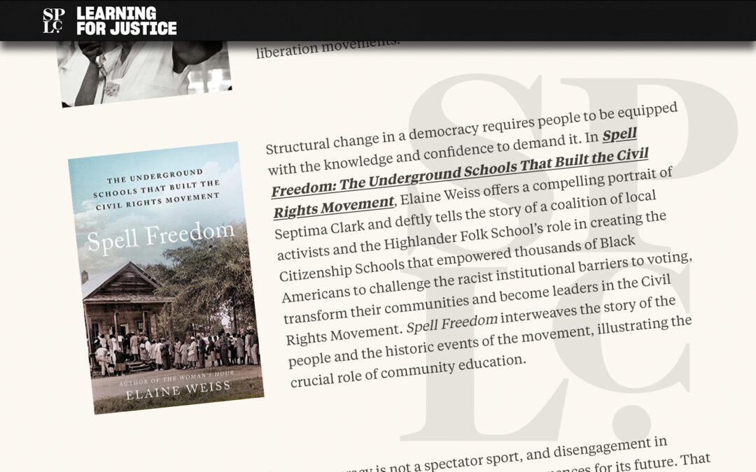 Spell Freedom by Elaine Weiss added to SPLC Learning for Justice Liberation Lit 2026 Book Reviews.